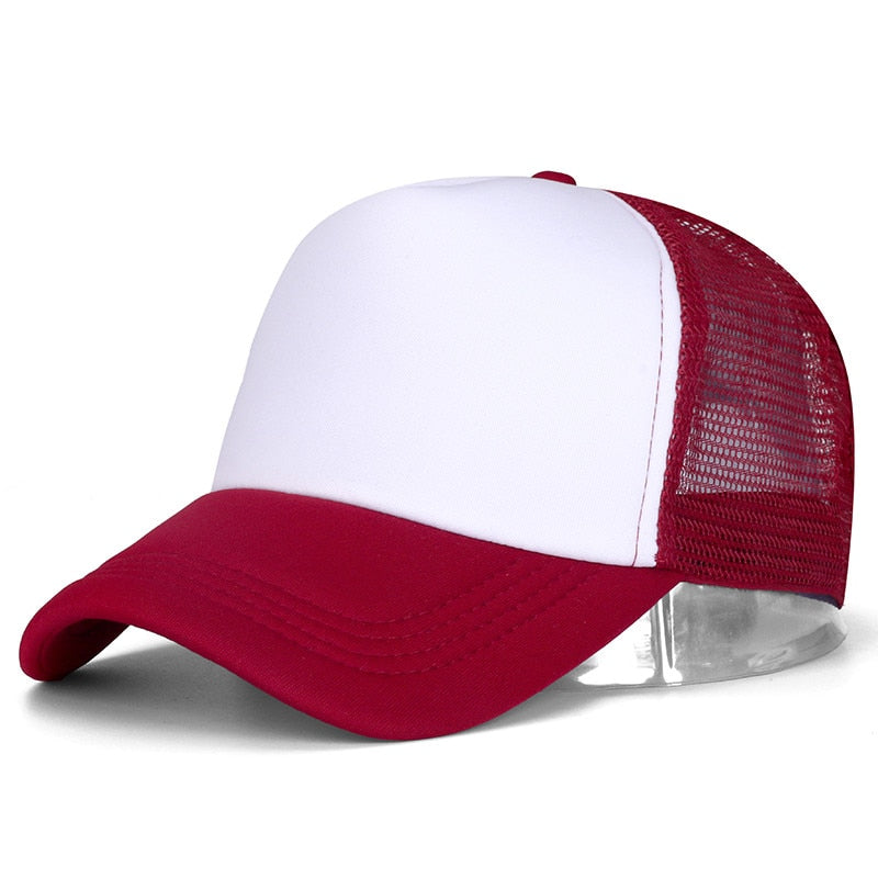 Comprar wine-red-white Plain and Mesh  Adjustable Snapback Baseball Cap