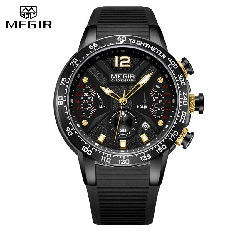 MEGIR Silicone Sport Chronograph Quartz Watch for Men 
