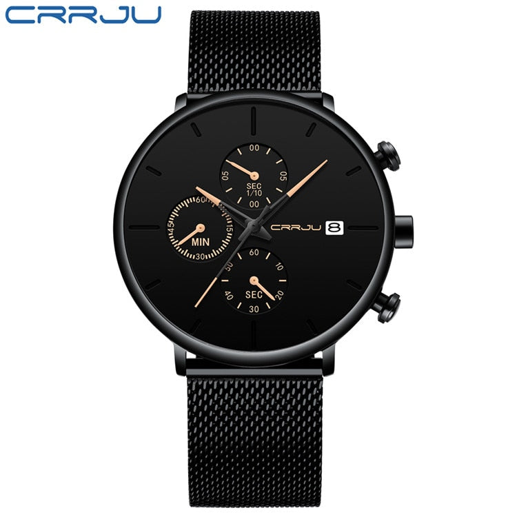 CRRJU Mens Watches Luxury Sport Wrist Watch Stainless Steel Design