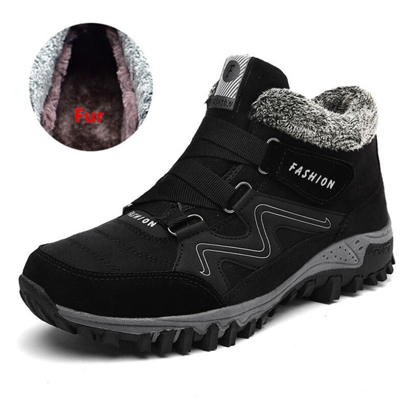 Comprar fur-black VANCAT Men Boots Winter With Fur 2019 Warm Snow Boots Men Winter Boots Work Shoes Men Footwear Fashion Rubber Ankle Shoes 39-46