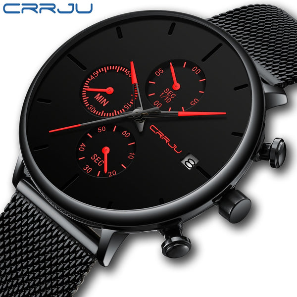 CRRJU Mens Watches Luxury Sport Wrist Watch Stainless Steel Design