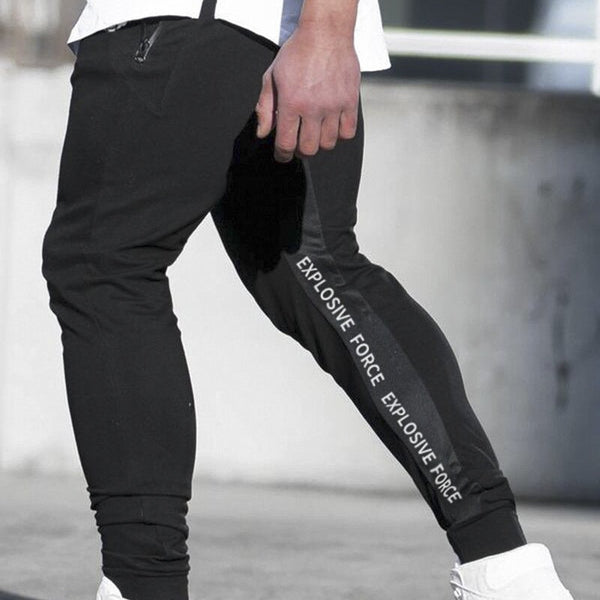 Men's Skinny Tracksuit Bottoms for Running and Fitness with inside leg graphics, Gym Shark