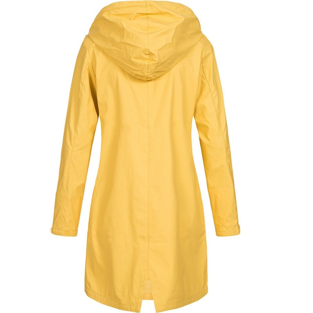 Buy yellow Women Hiking Clothes Raincoat Lady Windbreaker Solid Color Trench Coat Hooded Outerwear 2022 Autumn Female Mountains Overcoat