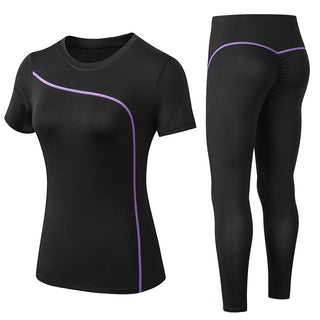 Buy purple 2 Piece Yoga Set Quick Dry Short-sleeved long Pants combo