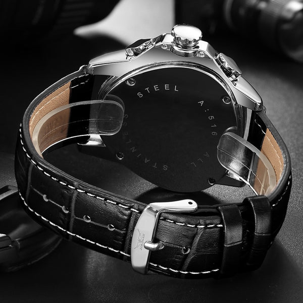 Jaragar Sport Watches Racing Design Geometric Triangle Genuine Leather Strap 