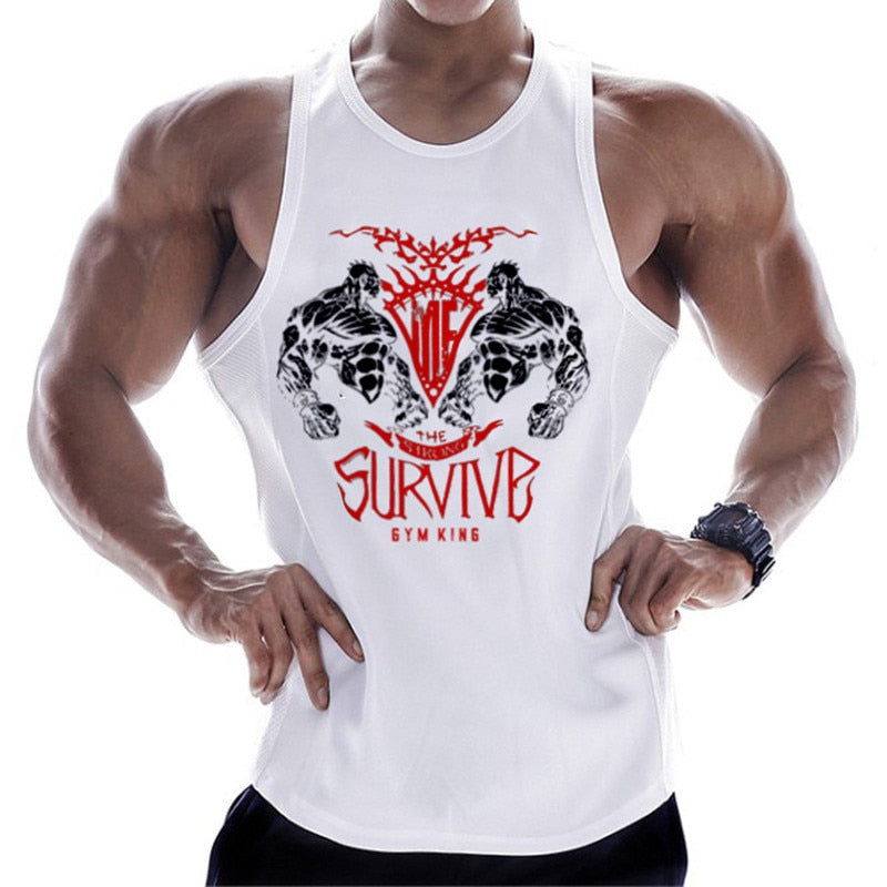 Compra white3 Bodybuilding tank-top for men of various designs. sleeveless singlet for men