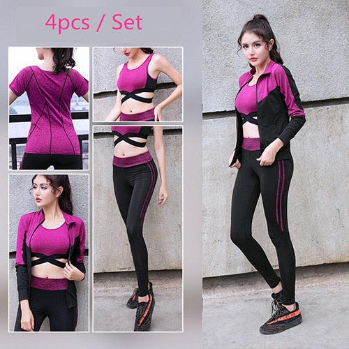 4 PCS Set exercise combo T Shirt, Leggings, Sport Bra and Jacket