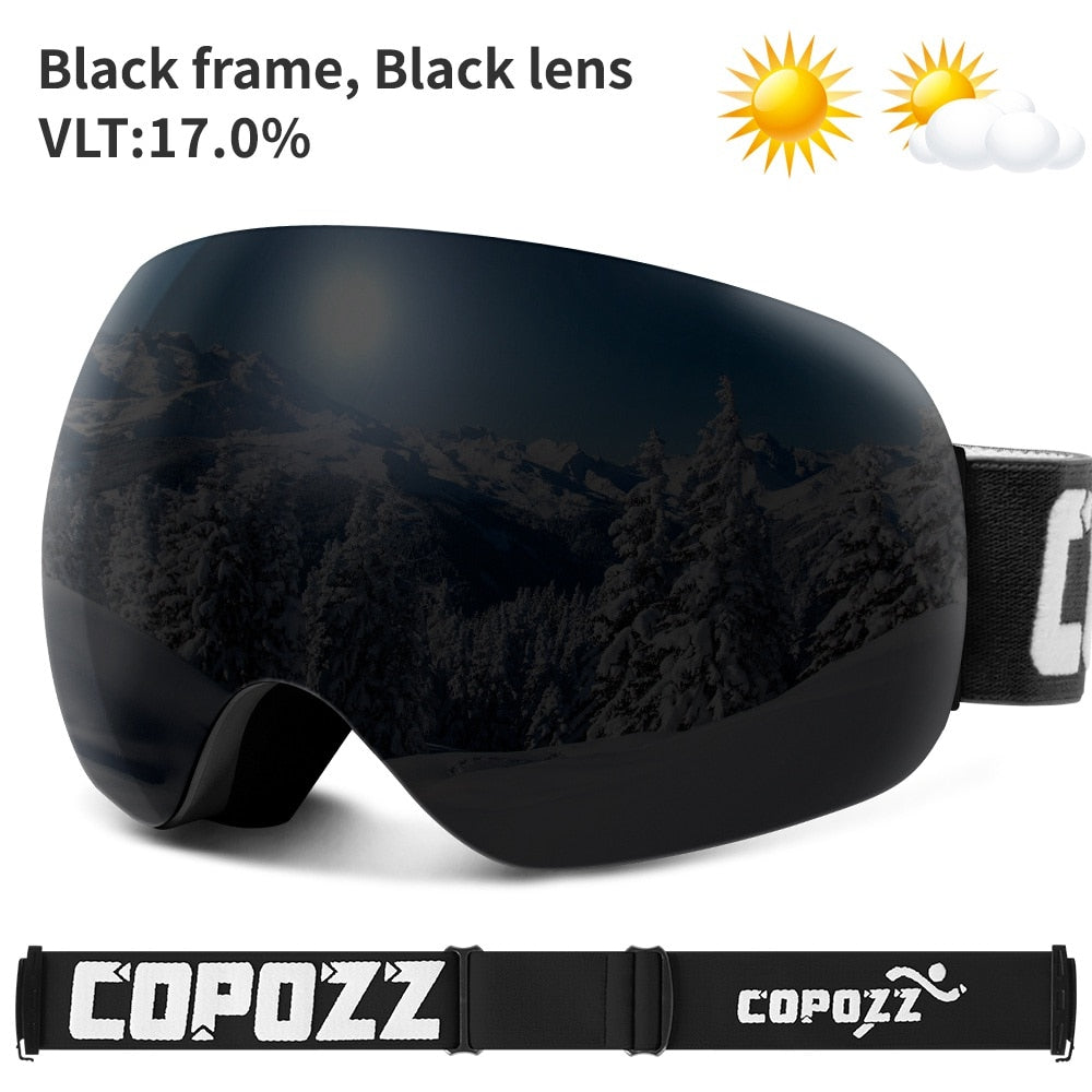 Buy black-goggle-only COPOZZ Anti-Fog Ski Spherical Frameless Ski Goggles 100% UV400 Protection