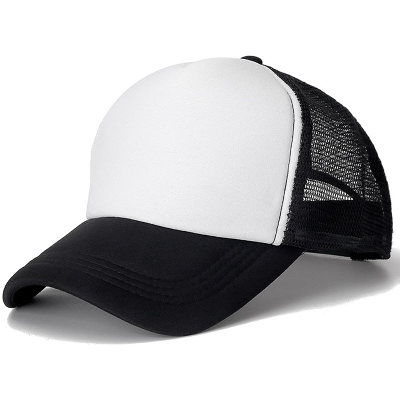 Acheter black-white Plain and Mesh  Adjustable Snapback Baseball Cap