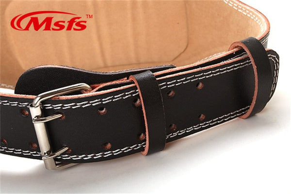 Weightlifting Belt Cowhide Leather Men Lumbar Protection Gym Fitness 