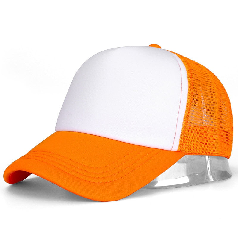 Acheter orange-white Plain and Mesh  Adjustable Snapback Baseball Cap