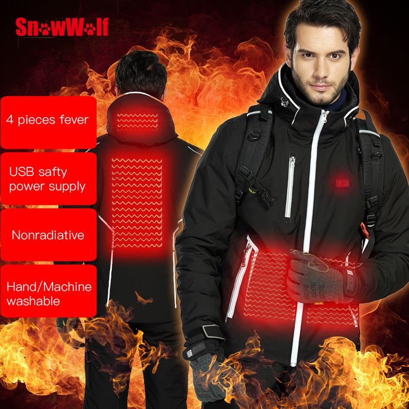 SNOWWOLF Winter Ski for Suit Men USB Heated Hooded Jacket for men