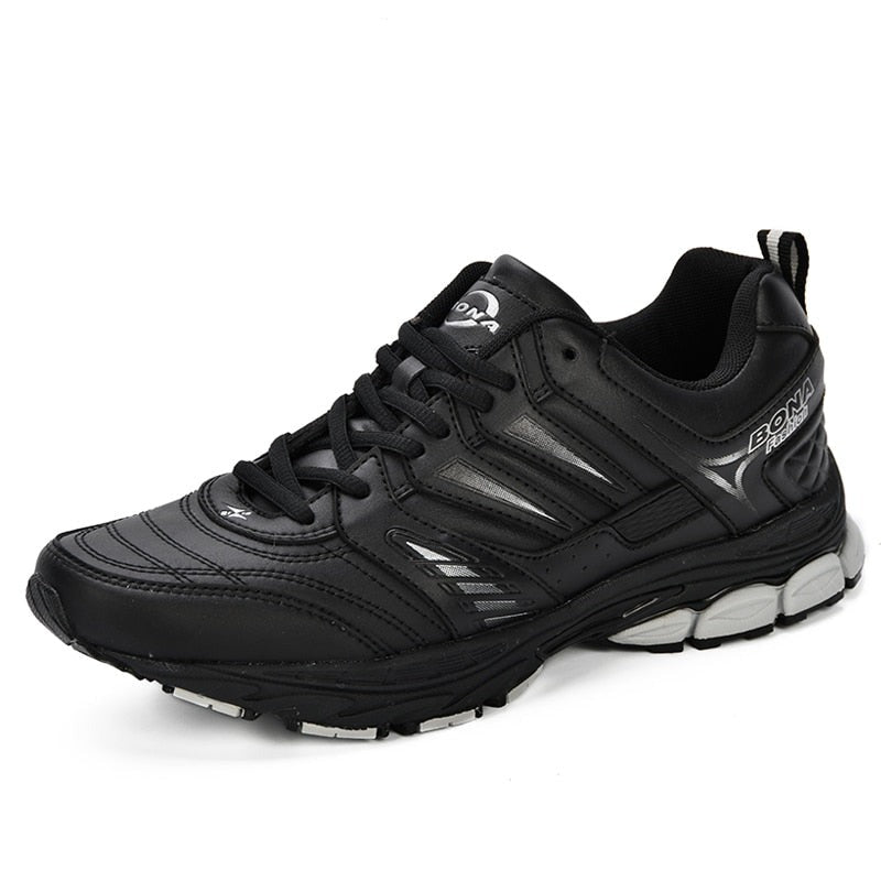 BONA Breathable Leather and Microfibre Running Shoes for Men