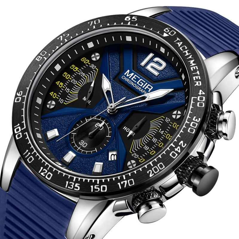 MEGIR Silicone Sport Chronograph Quartz Watch for Men 