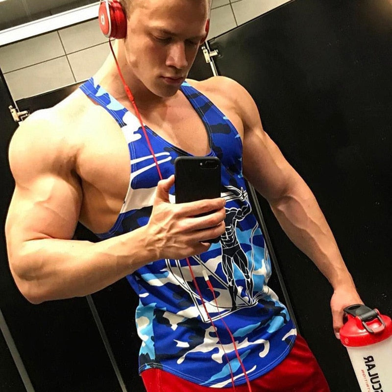 Bodybuilding and Fitness Camouflage print Tank Tops in various colours