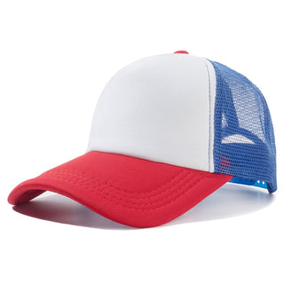 Buy red-blue Plain and Mesh  Adjustable Snapback Baseball Cap