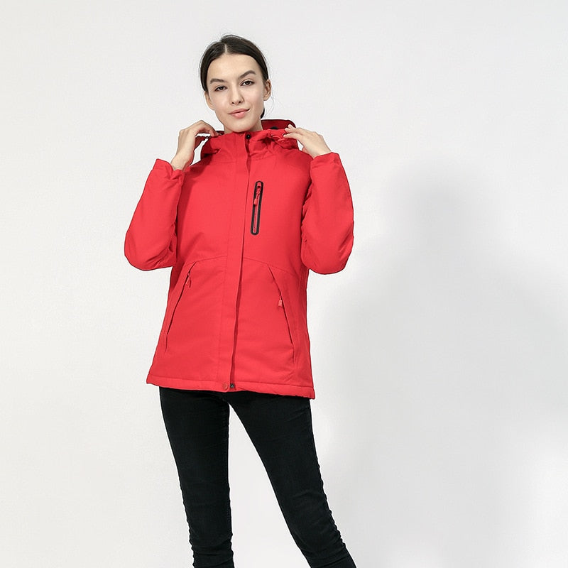 Buy red-women USB Heated Waterproof Jacket for Men Women