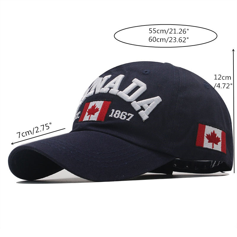 Buy navy 100% Cotton Canada Flag Baseball Cap Snapback Adjustable for Men and Women