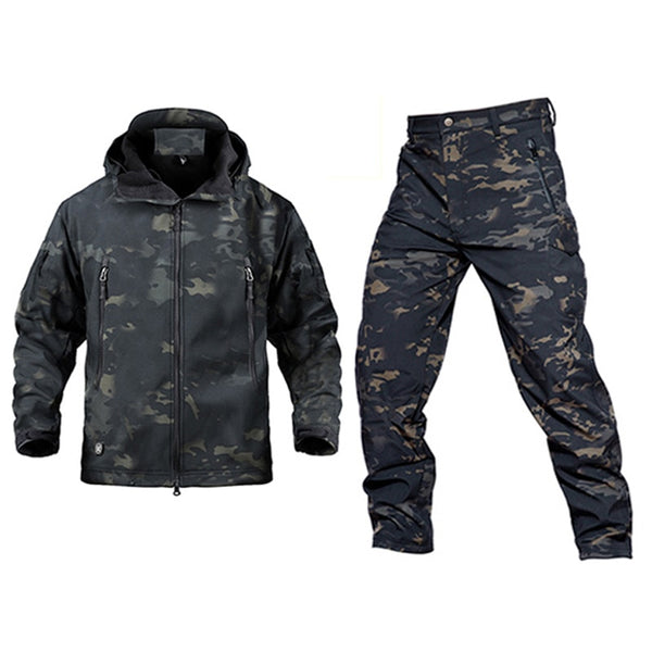 2Pc Set Tactical Military Softshell Fleece Camouflage pants and jacket