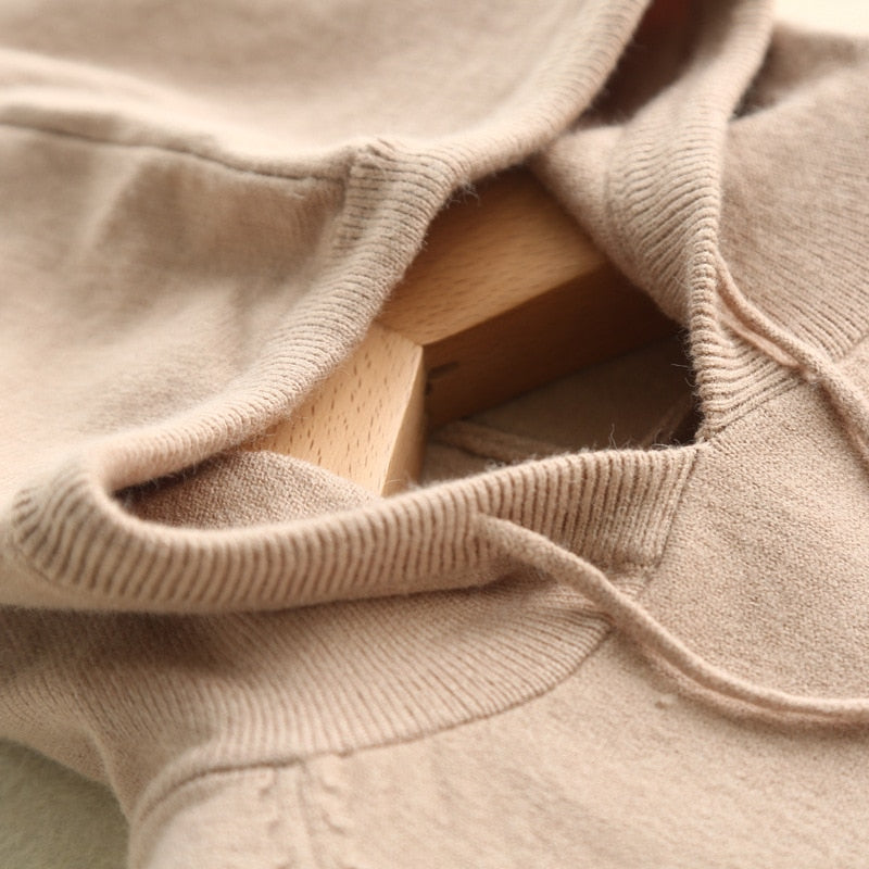 Woollen Long-Sleeve Pullover Loose-Fit Hoodie  for Women