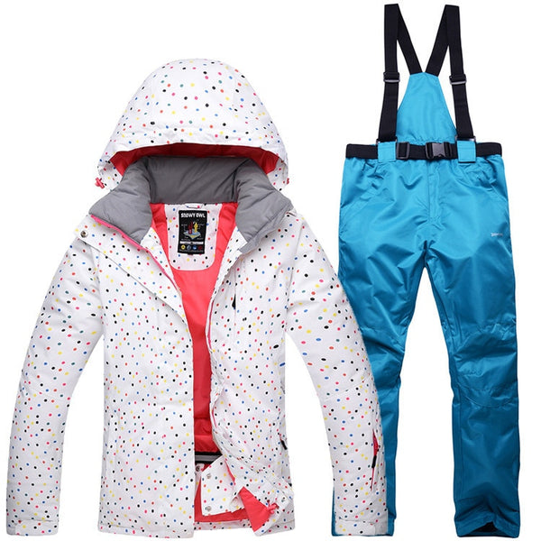 Thermal Ski Jacket & Pants Set Windproof Waterproof Snowboarding Jacket or set for women blue and white 