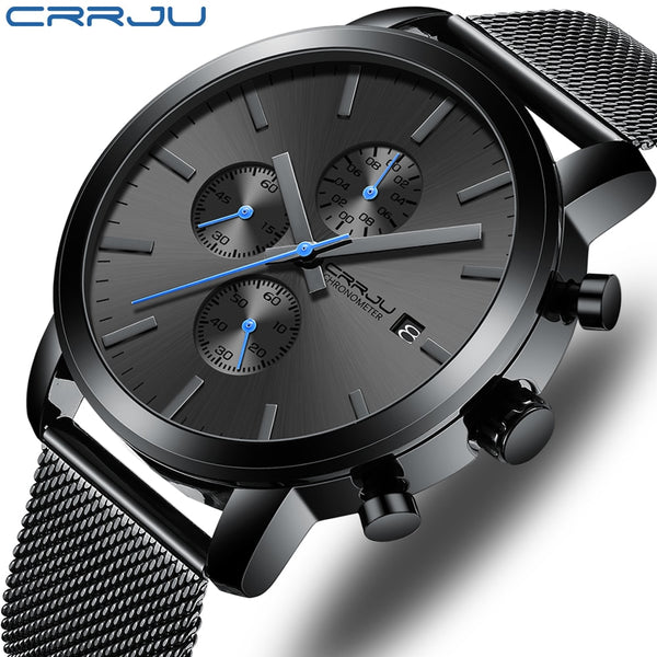 CRRJU Men's Luxury Quartz sport Watches with Mesh Strap