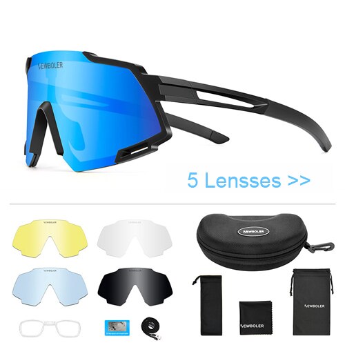 NEWBOLER 5 Lens Ultralight Sports Polarized  Bicycle Sunglasses