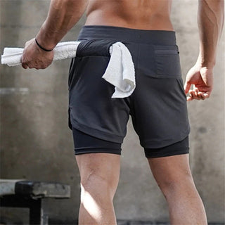 Compra black-gray Gym &amp; Running 2 Layer Shorts 2 IN 1 Fitness and workout Shorts for Men