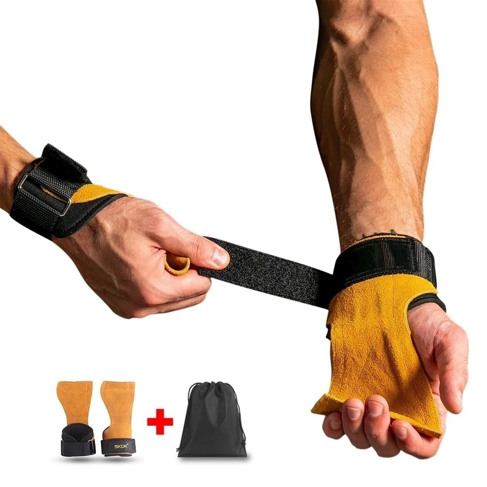 SKDK Anti Slip Weight Lifting Grip with wrist strap for barbell grip