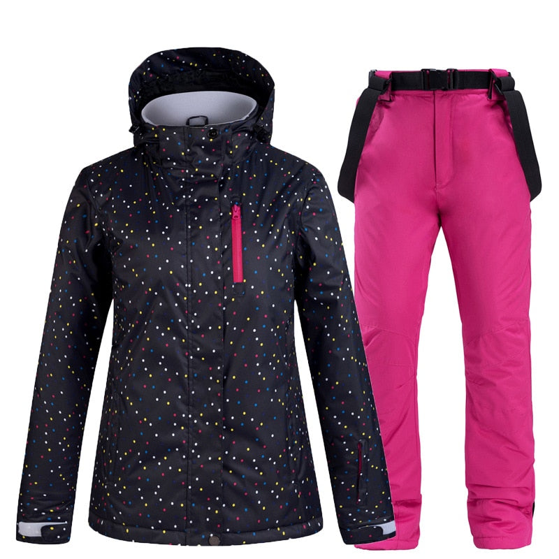 Thermal Ski Jacket & Pants Set Windproof Waterproof Snowboarding Jacket or set for women blak and pink