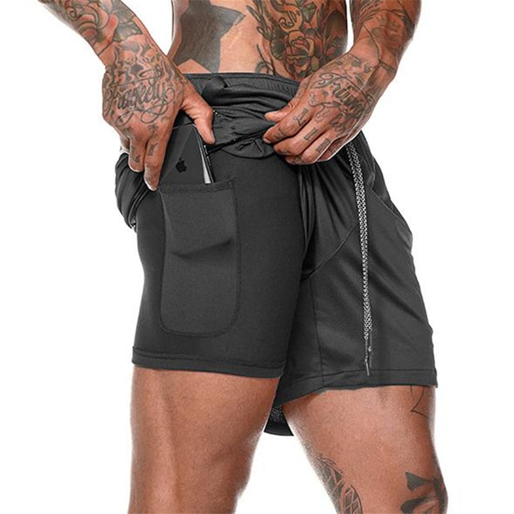 Acheter black 2 in 1 Running double layer Shorts Quick Dry
