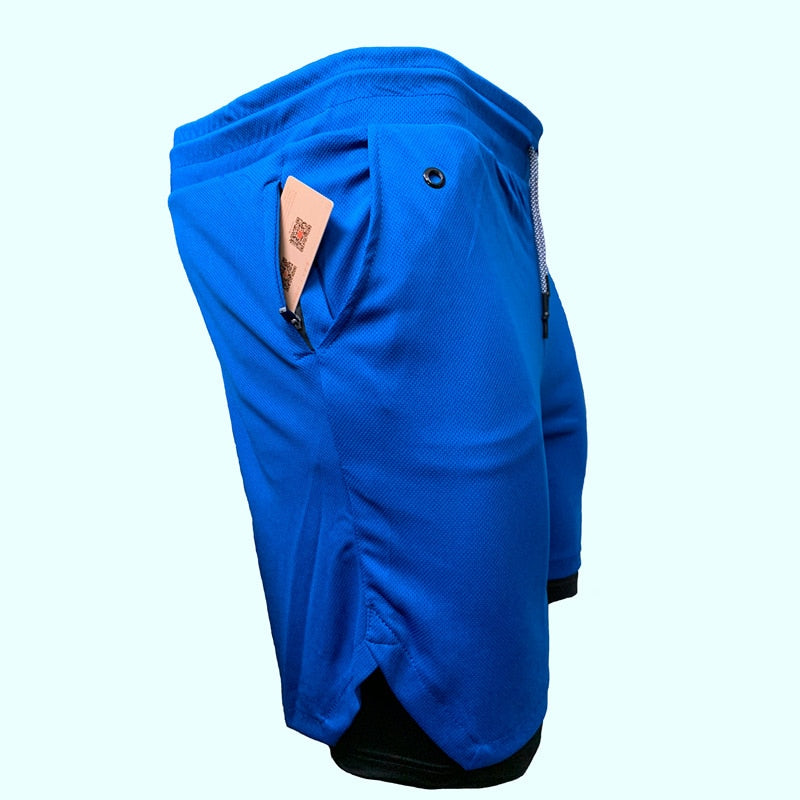 2 in 1 Training Shorts for Men double layer shorts blue shorts side view 