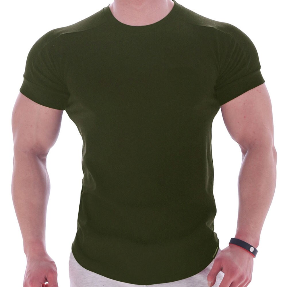 Compra army-green Solid Colour Short Sleeve Cotton T-shirt for Men