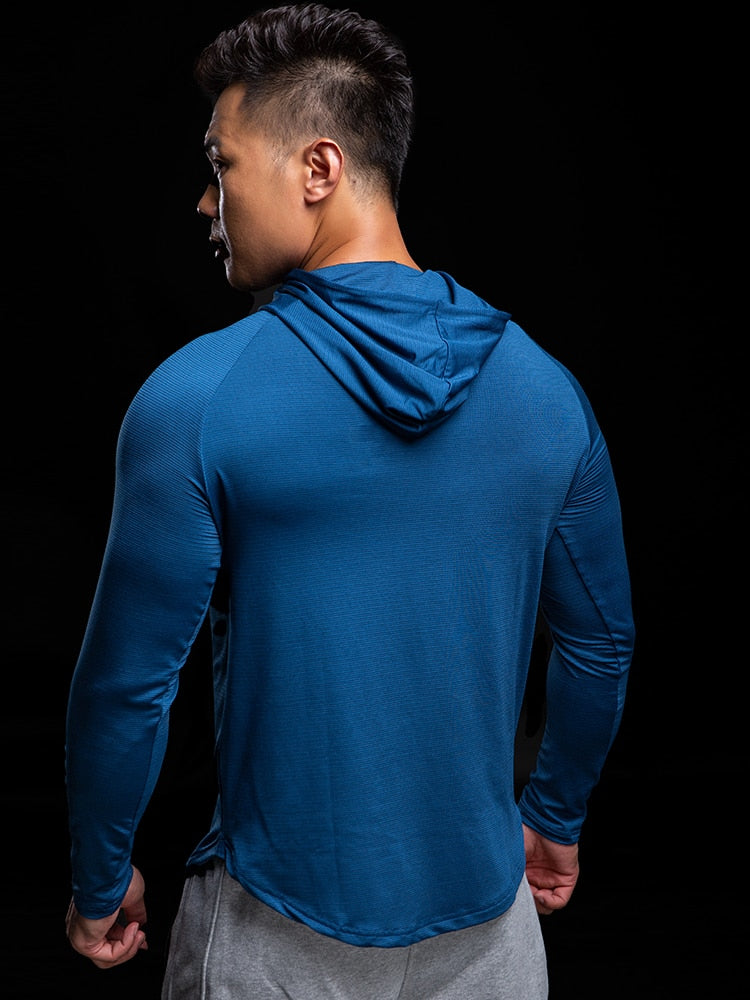 Tight Fit Hooded Long Sleeve Gym Training Sweatshirts
