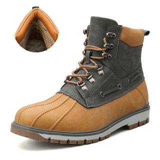 Buy yellow-brown Winter Men&#39;s Lace-UP Ankle Boots with Thick Warm Plush
