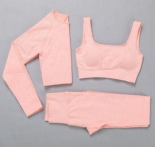 Compra 3pcs-pink 2 Pc Seamless Yoga and Sports Set  Long Sleeve Crop Top &amp; High Waist Leggings
