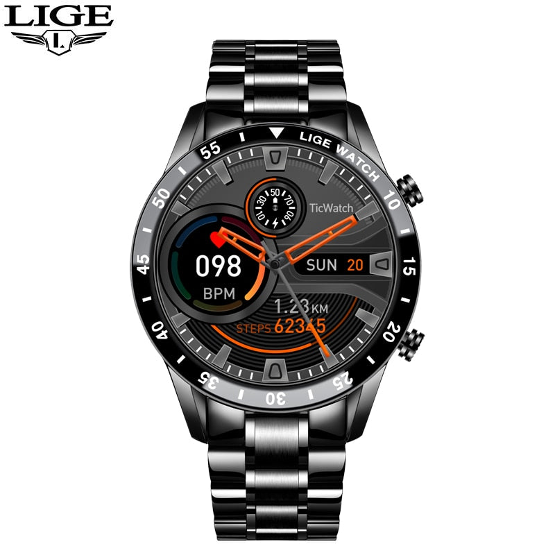 LIGE 2022 Full Circle Touch Screen Steel Band Luxury Bluetooth Call 