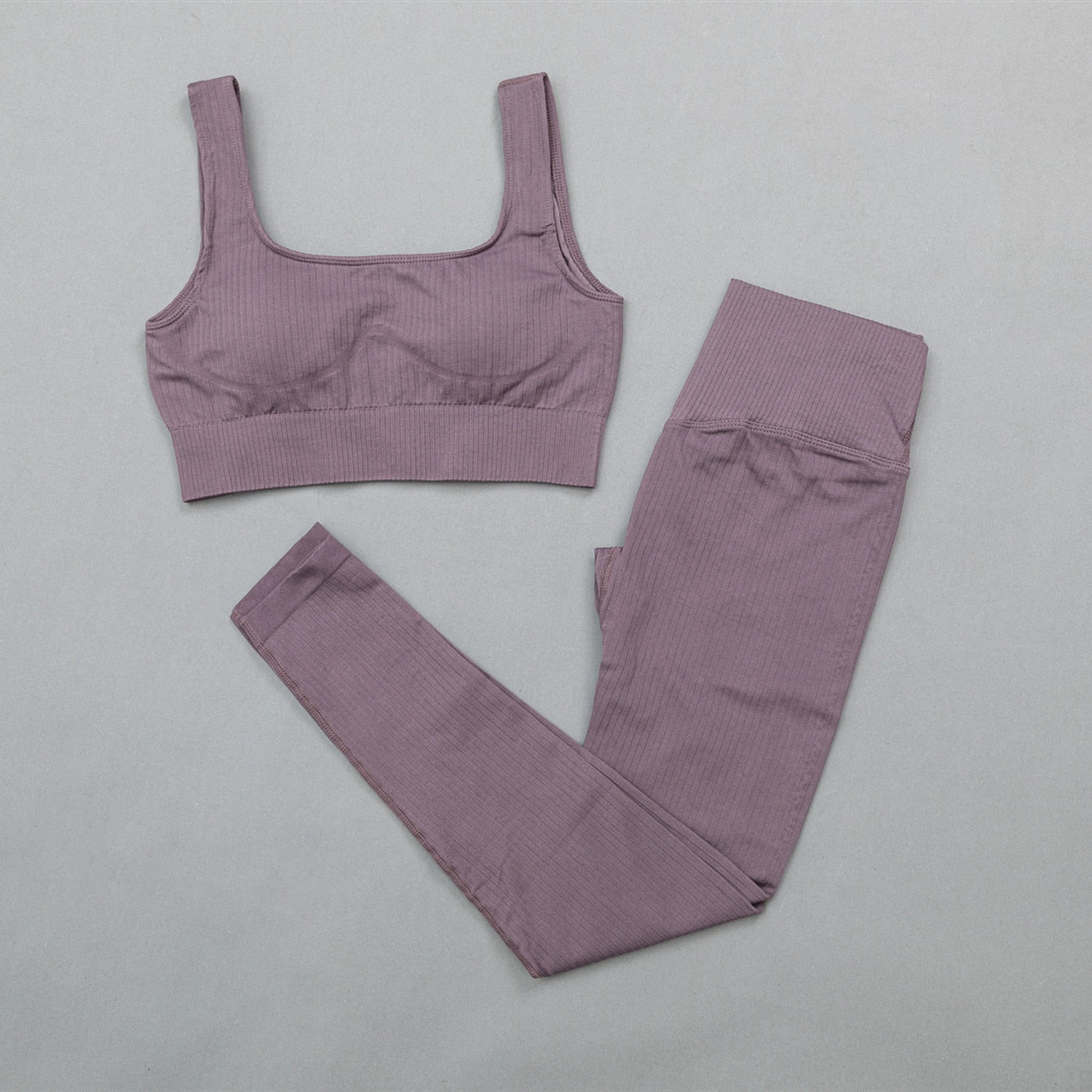 Buy bra-pants-d-purple 2 Pc Seamless Yoga and Sports Set  Long Sleeve Crop Top &amp; High Waist Leggings