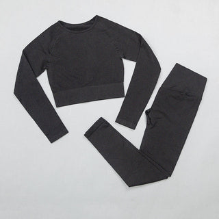Compra top-pants-black 2 Pc Seamless Yoga and Sports Set  Long Sleeve Crop Top &amp; High Waist Leggings