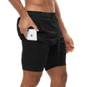 Gym & Running 2 Layer Shorts 2 IN 1 Fitness Shorts for Men black with phone pocket 