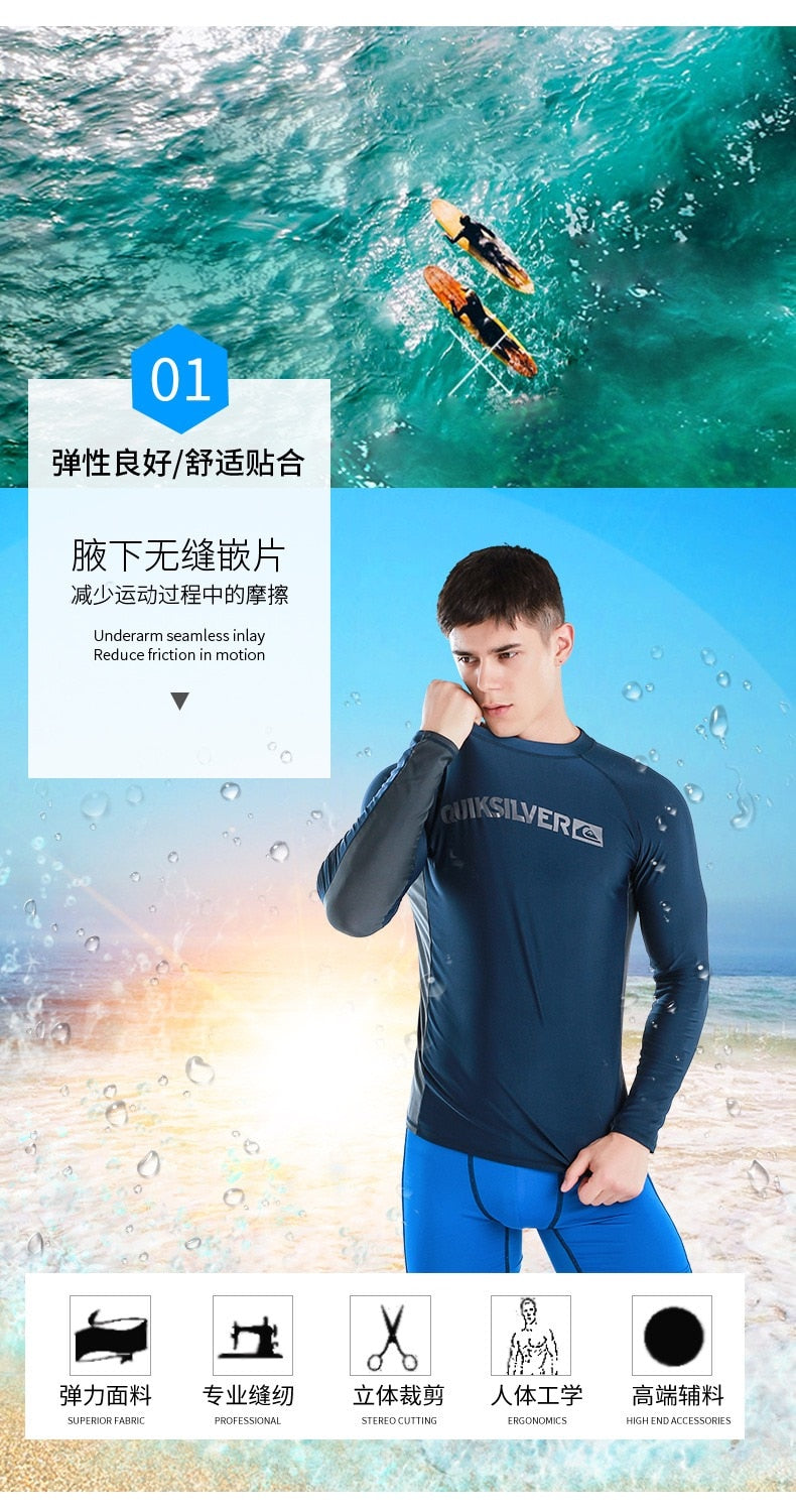 M-6XL UV Rashguard Lycra Protection Long Sleeve Swimsuit for Men-10