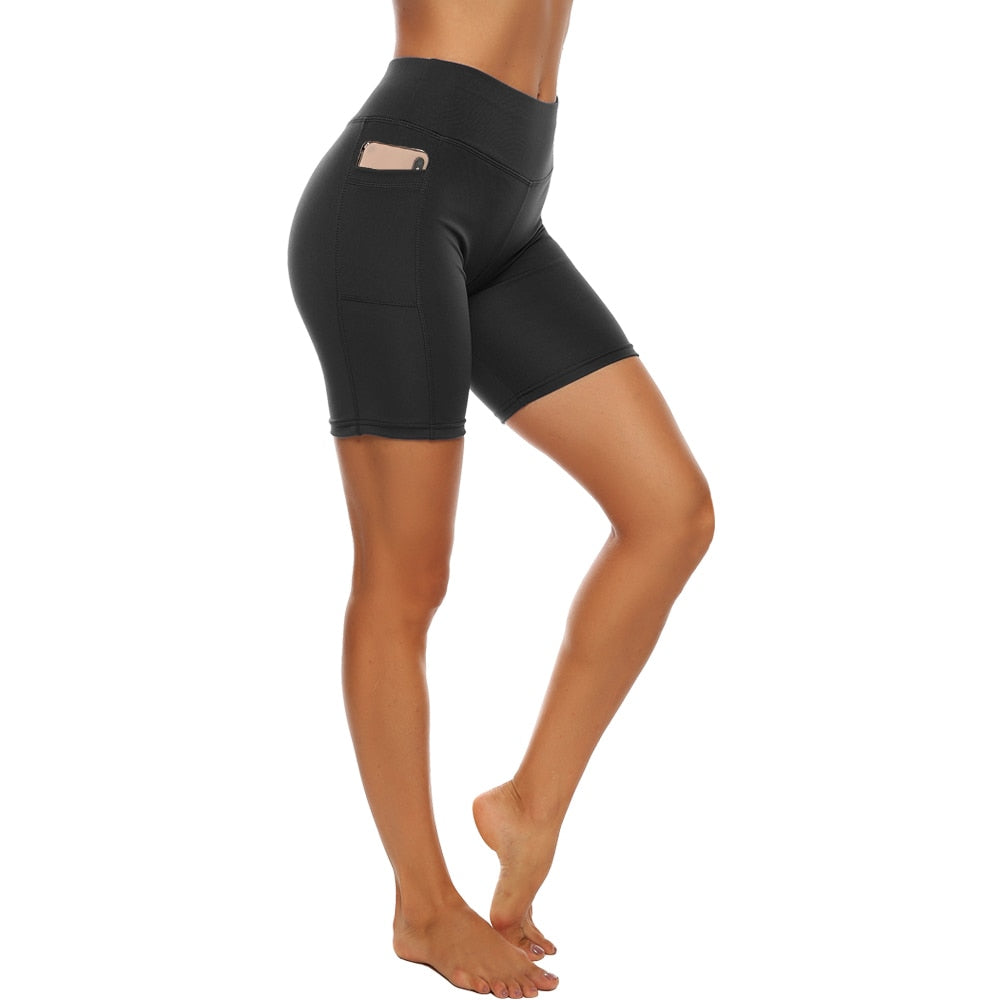 Buy shorts-black 3/4 Gym &amp; Sport Cropped Tights or Shorts with side pockets