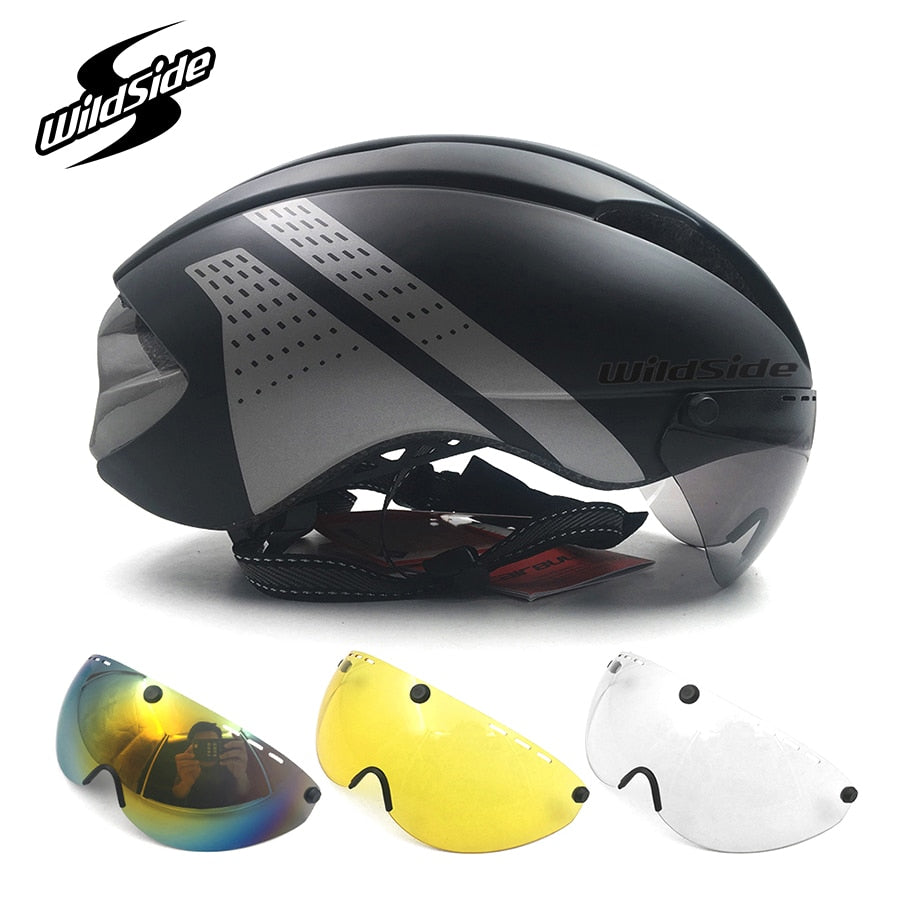 Aero tt time trial racing cycling helmet for men and women with goggles 