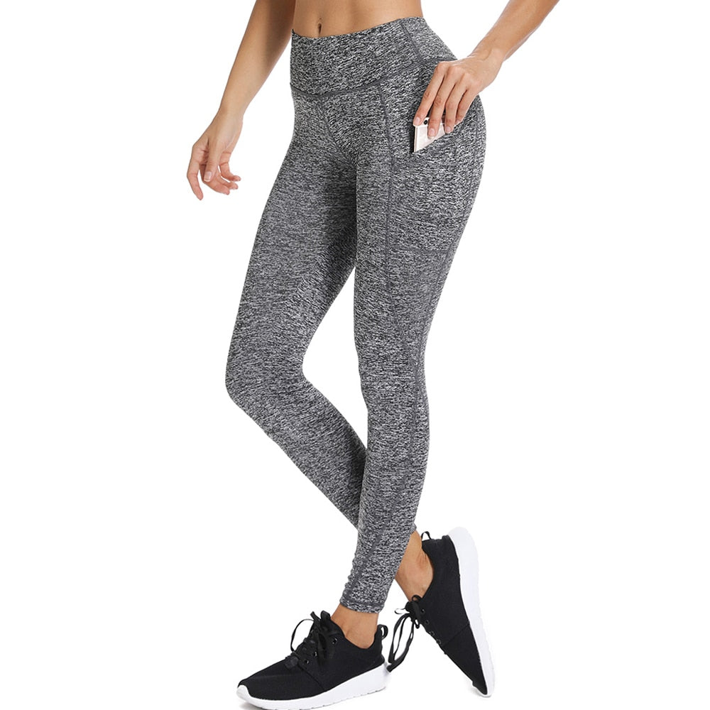 Buy full-length-grey Women&amp;#39;s Sports Pants 3/4 Gym Sport Woman Tights Casual Cropped Female Leggings For Fitness Women Yoga Pants with Side Pockets