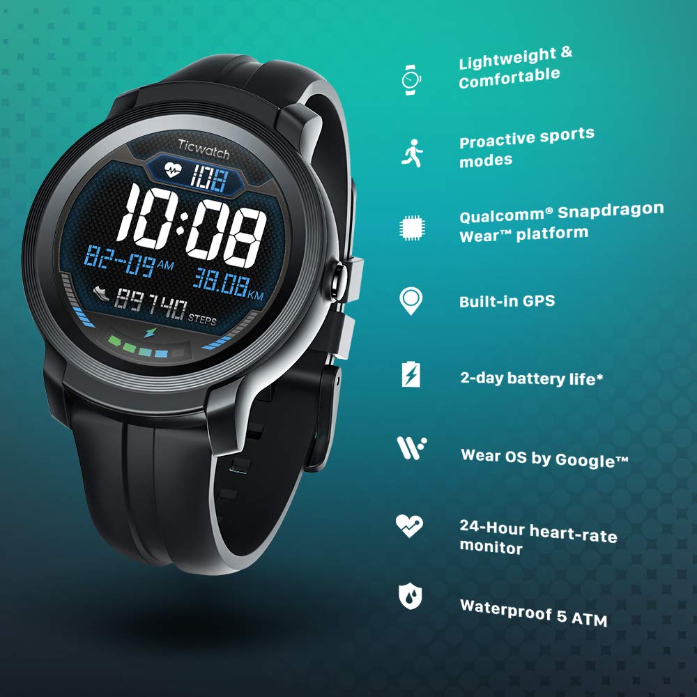 TicWatch E2 Wear OS by Google Smart Watch Built-in GPS  iOS&amp; Andro