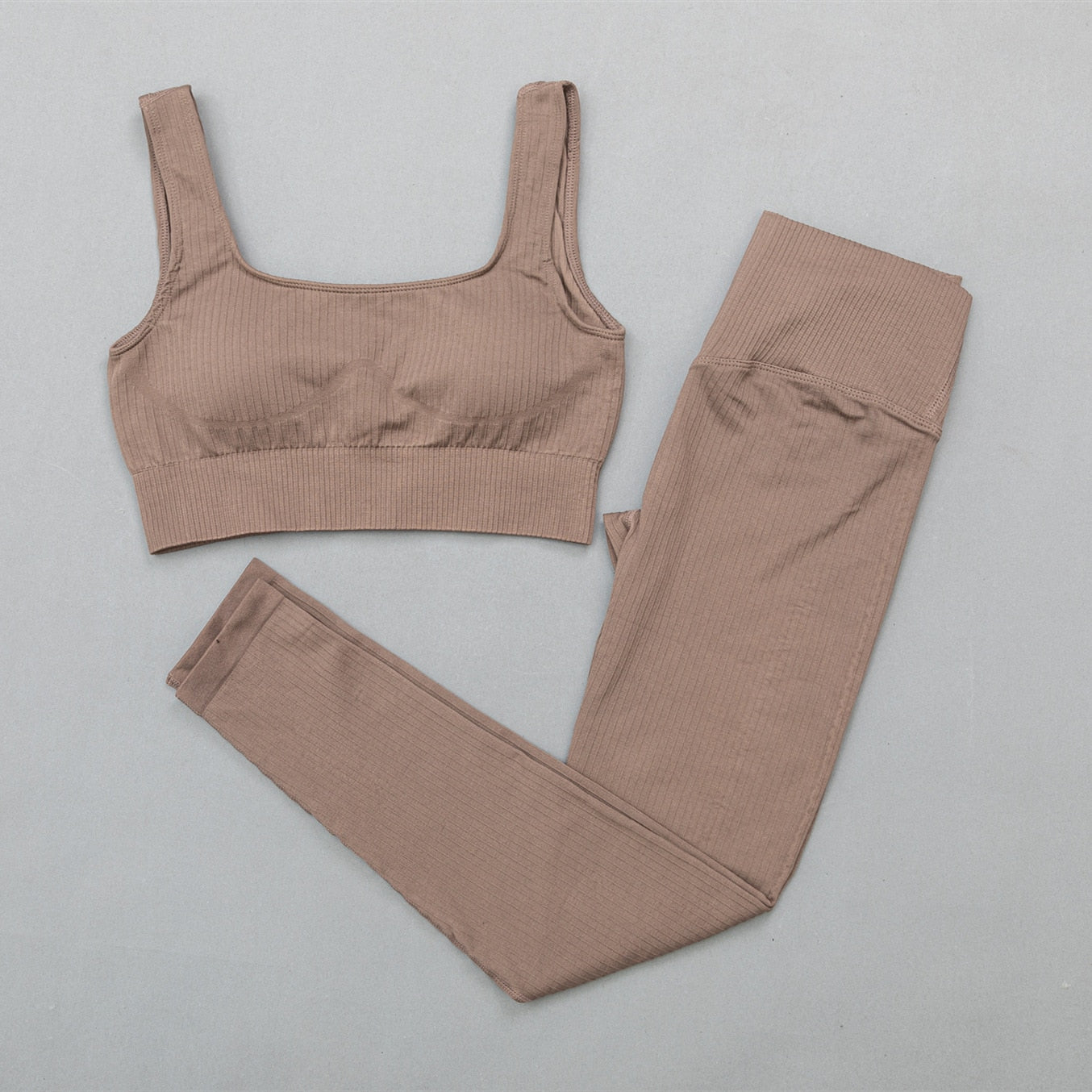 Acheter bra-pants-brown 2 Pc Seamless Yoga and Sports Set  Long Sleeve Crop Top &amp; High Waist Leggings
