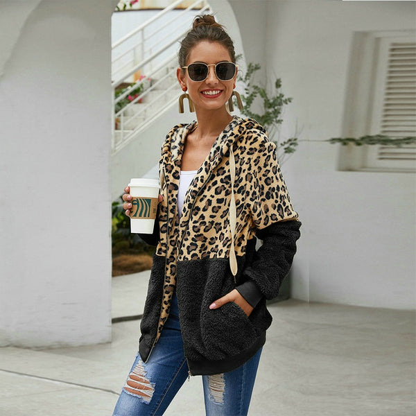 Warm Leopard pattern | long sleeve hooded Sweatshirts for Women