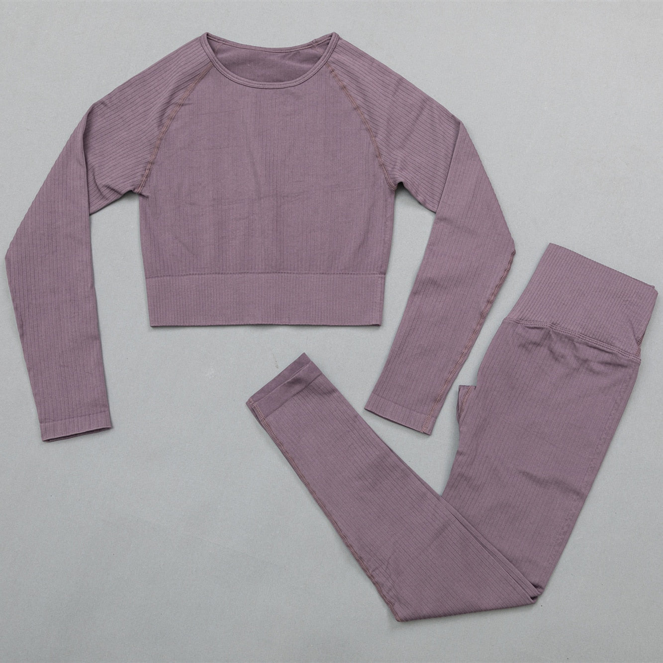 Buy top-pants-d-purple 2 Pc Seamless Yoga and Sports Set  Long Sleeve Crop Top &amp; High Waist Leggings
