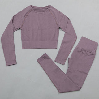 Compra top-pants-d-purple 2 Pc Seamless Yoga and Sports Set  Long Sleeve Crop Top &amp; High Waist Leggings