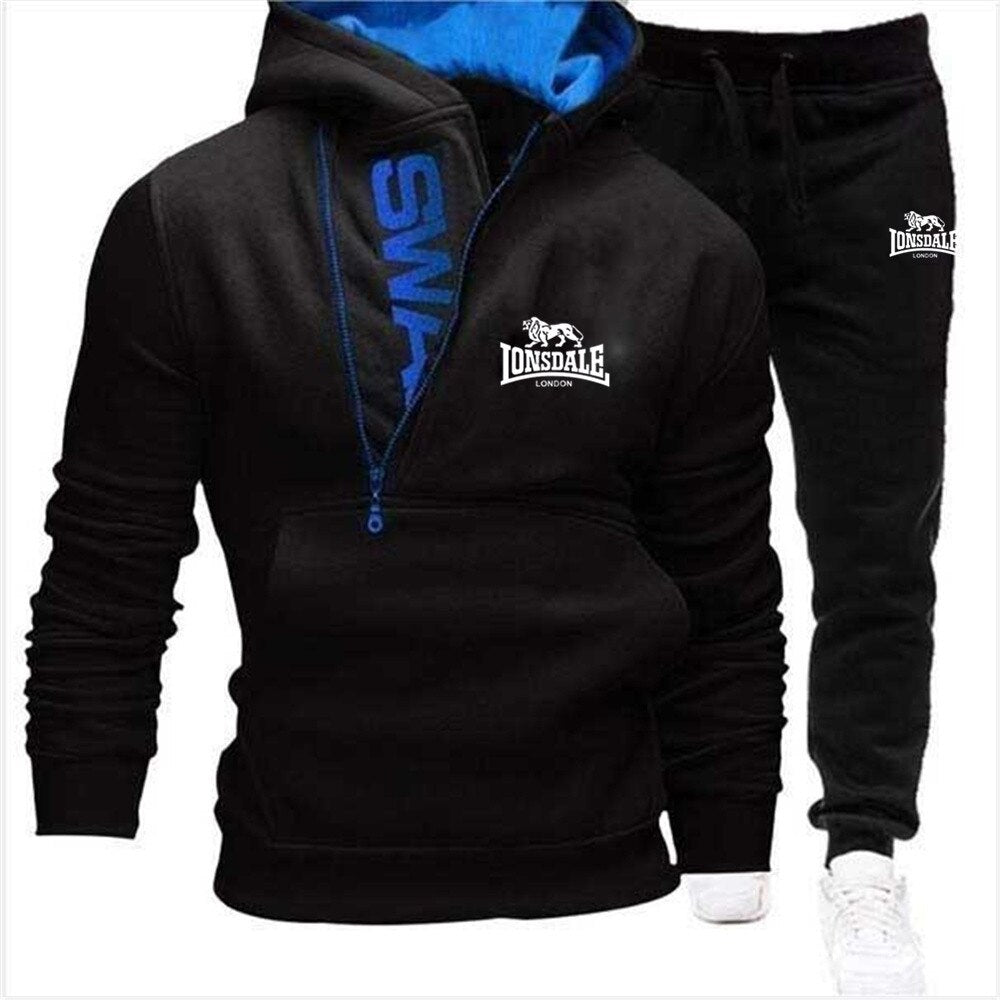 LONSDALE  2-Piece Set Men's Velvet Cardigan with Hoodie and Sports Casual tracksuit bottoms-3